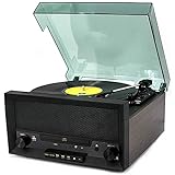 ROLTIN Disque rétro, Lecteur Musical avec télécommande, Lecteur CD, Dab&FM, Radio AM, Lecteur Vinyle, Lecteur Cassette, Emplacement USB MP3, Platine Cassette, Fonction de numérisation