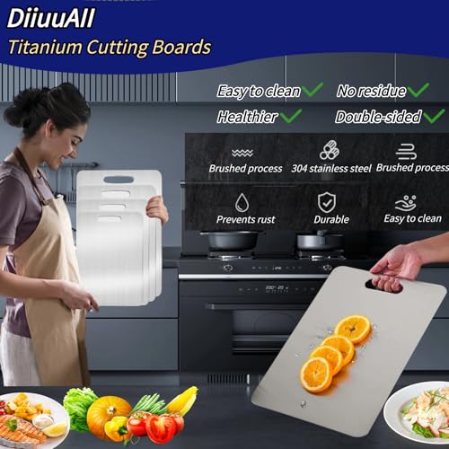 Tablas de corte de titanio para cocina - Tabla de corte de acero inoxidable de doble cara con diseño colgante, fácil de limpiar, duradera y resistente a la corrosión para carne, verduras y frutas miniatura 2