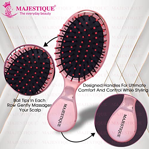 Image of Majestique Mini Pocket Detangling Hair Brush, Soft Ball Tipped Nylon Pin Handheld Massage Paddle Hair Comb for Adults & Kids All Hair Types Mini Travel Detanglers (Multicolor)