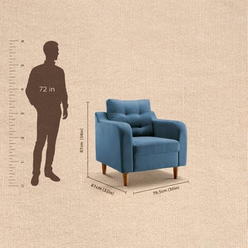 Image of Duroflex Ease Plus - 1 Seater Sofa Set for Living Room | 3 Year Warranty | Premium Wooden Frame Sofa | Anti-Pilling Fabric, Fade & Termite Resistant | Comfortable & Durable Couch - Moonlight Blue