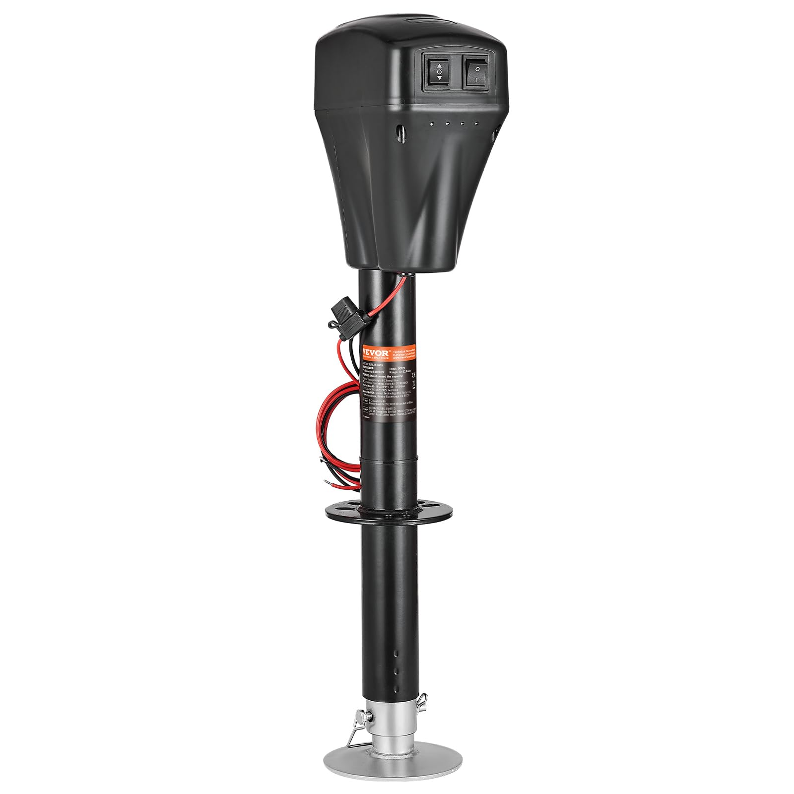 VEVOR Cric de Remorque Électrique, 2267 kg, Cric de Camping-Car Robuste avec Connecteur à 2 Voies, Manivelle, LED, Plage de Levage 255-860 mm, Résistant aux Intempéries, pour Remorques Camping-Cars