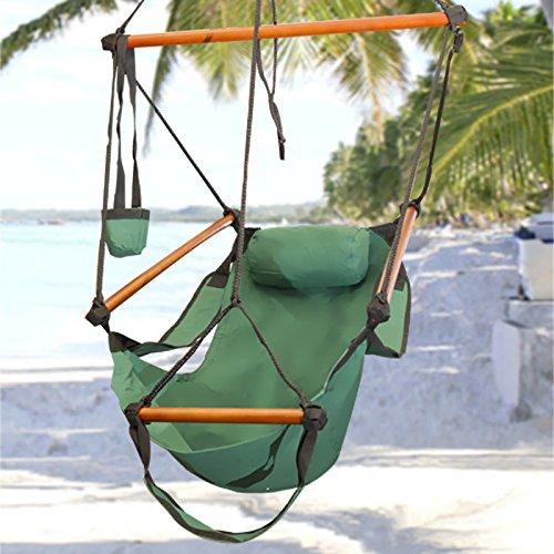 Chair Hanging Organizer Hammock Hanging Chair Air Deluxe Sky Swing Outdoor Chair Solid Wood 250lb : Hammock Chair Air (Green)
