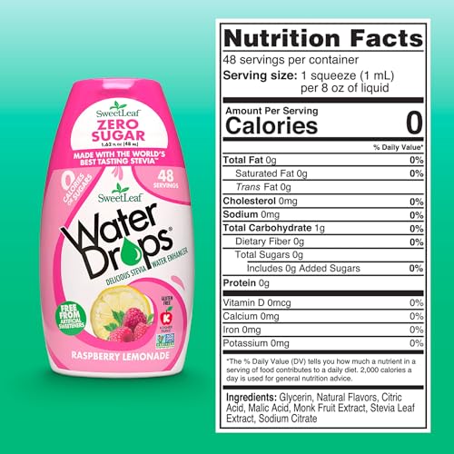 Image of SweetLeaf Water Flavoring Drops - Stevia Water Enhancer, Sugar Free, Zero Calorie Water Additive, Contains Monk Fruit Extract, Gluten Free, Keto Friendly - Raspberry Lemonade, 1.62 Fl Oz (Pack of 1)