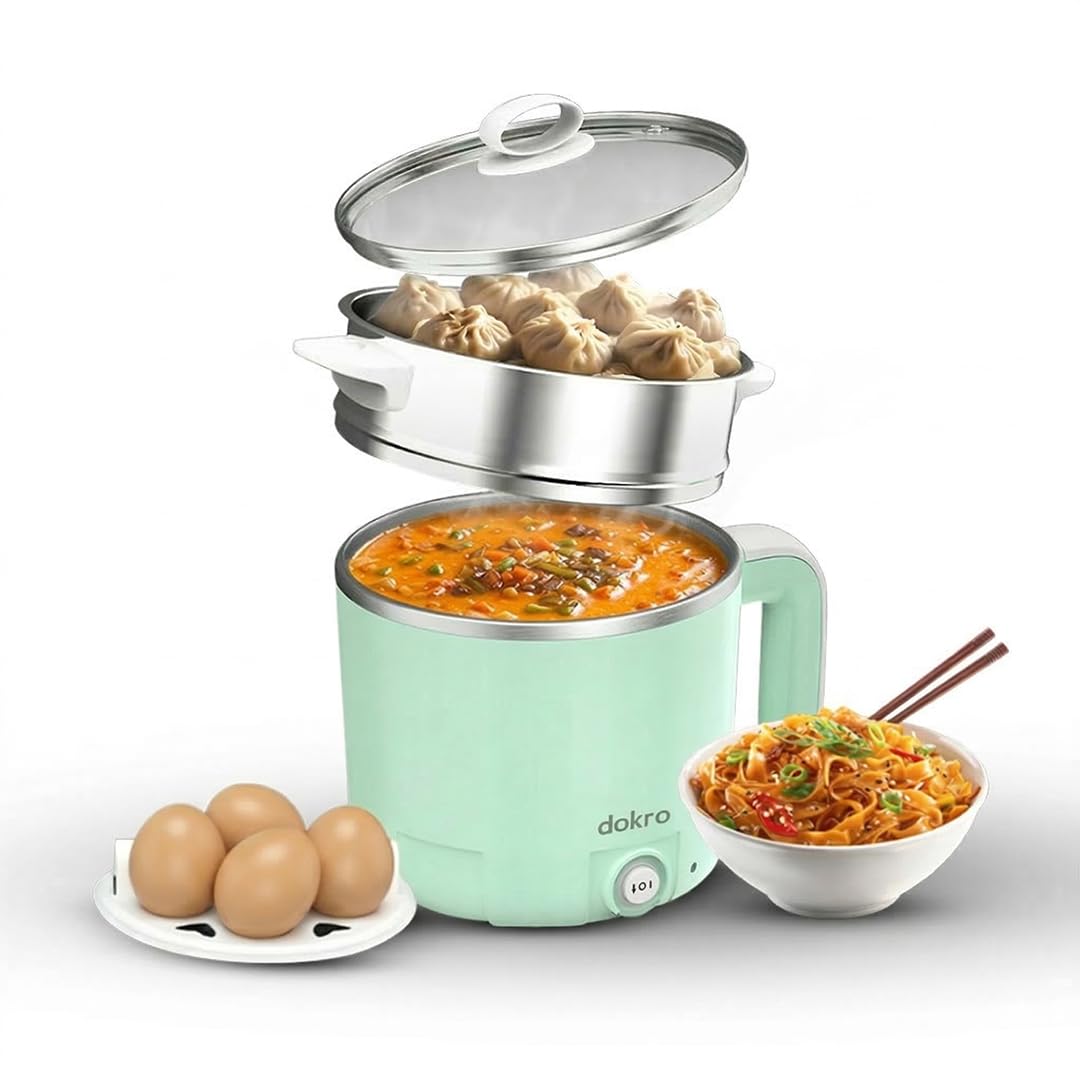 Dokro Multi Cookpot Electric Kettle, 1.2L, Stainless Steel Body with Steamer, Keep Warm Function, Auto Cut-off, Mint Green-picture-11