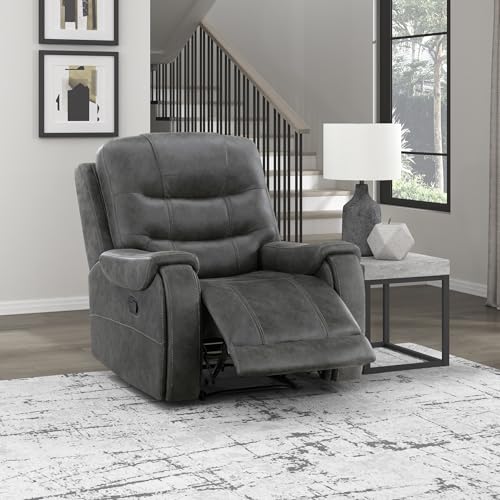 Sillón reclinable manual microfibra pulida gris oscuro miniatura 1