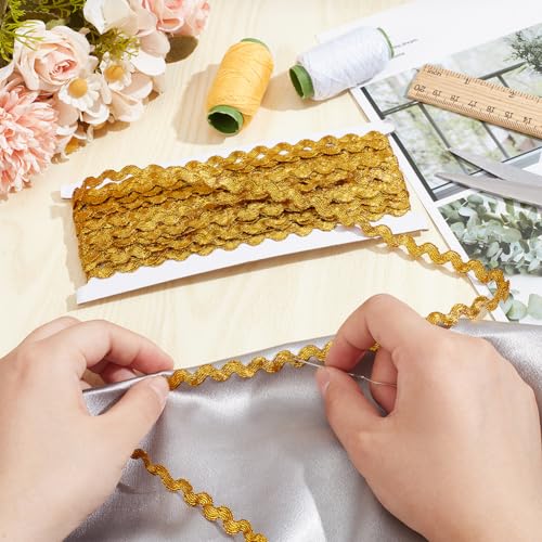 MAYJOYDIY 13.7m Golden Wavy Bending Ribbon 8mm Wide RIC Rac Webbing Edge Trim Gold Glitter S Wave Braid Trim for DIY Making Gift Wrapping Sewing Cloth Home Party Decoration - Image 3