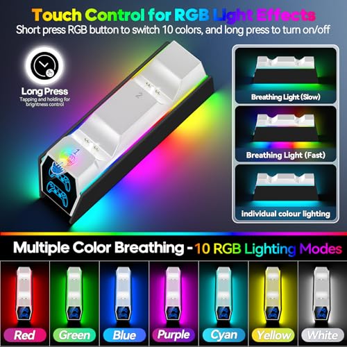Image of Controller Charger Station Compatible with Play 5 Faceplates Edge & Dual Controller, 9 Lightings P 5 Accessories Charging Station, P 5 Dock Stand with LED Indicator & On-Off Switch, White & Black for PlayStation Consoles
