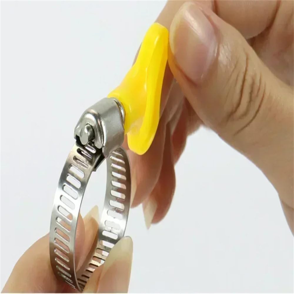 Morsetto per tubi in acciaio inox con maniglia in metallo e maniglia in plastica gialla, tipo autoserrante, morsetto per tubi a croce, 10, 16 mm (5 pezzi)