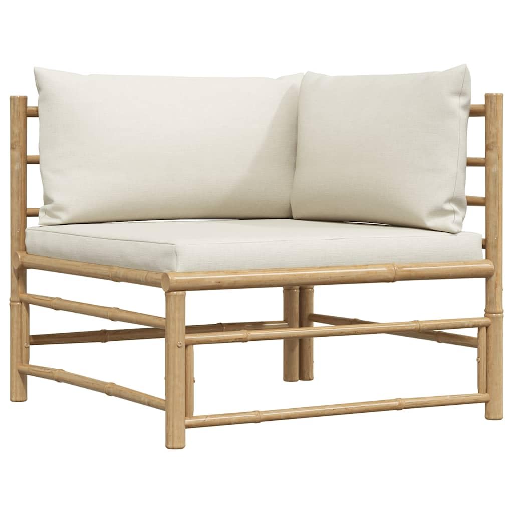 vidaXL Garden Corner Sofa with Cream White Cushions Patio Outdoor Lawn Yard Terrace Balcony Seat Seating Sitting Chair Furniture Bamboo