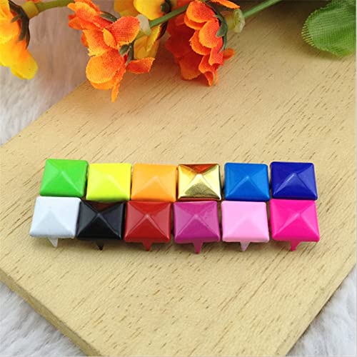 Mix-Colors 100pcs 9mm Punk Pyramid DIY Metal Square Rivet Studs and Spikes for Clothing Shoes Bags Accessories - (Color: Purple)