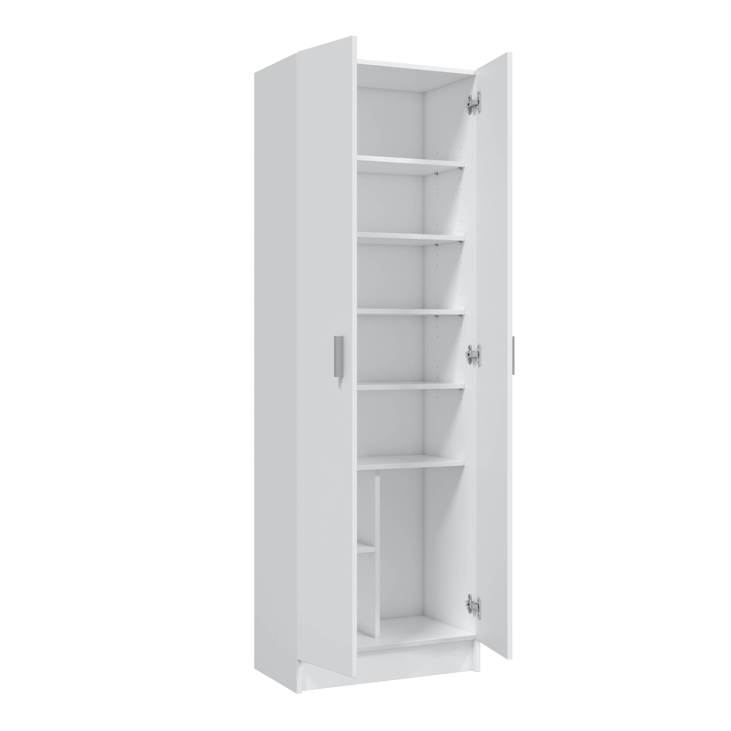 Habitdesign Armario Multiusos Adhara de 2 Puertas, Armario Auxiliar de Limpieza o Zapatero, Incluye 6 Estantes, Color Blanco Mate, Medidas: 180x59x37 cm
