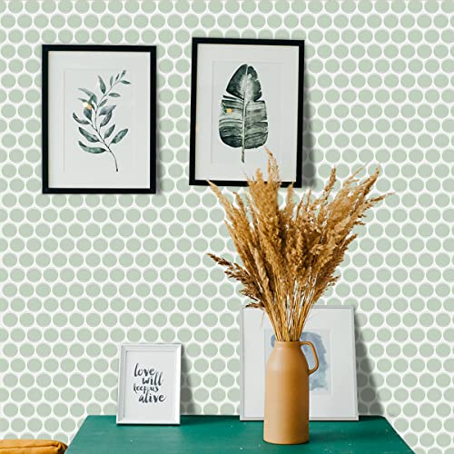 Waldecoo Penny Round Tile Peel And Stick Backsplash, Light Green 3D Adhesive Peel And Stick Tile Stickers Kitchen Backsplash, Stick On Tiles For Kitchen And Bathroom (10 Tiles, 12"×12") #TOP1