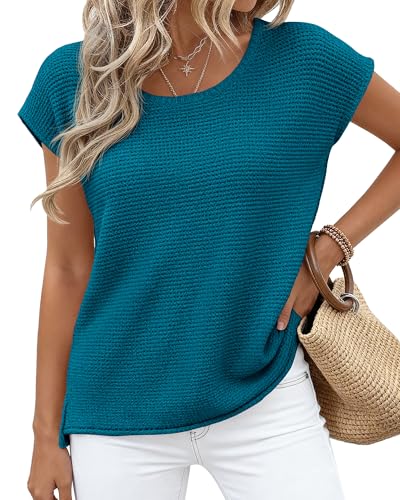 BTFBM Sweater Vest Women 2026 Spring Summer Cap Sleeve Crew Neck Casual Loose Business Tops Western Vacation Outfits(Lake Blue, X-Large) — view 3
