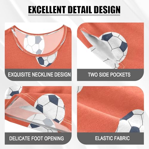 senya Short Sleeve Pajamas Sets Summer Cotton Sleepwear Football Orange Background4