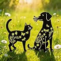 BRUKUSUR Black Metal Cat&Dog Silhouette Garden Stakes,Decorative Garden Stakes,Pet Memorial Grave Markers for Dogs&Cats,Outdoor Yard Art Decor, for Pet Lovers,Yard Art,Patio Lawn Ornaments
