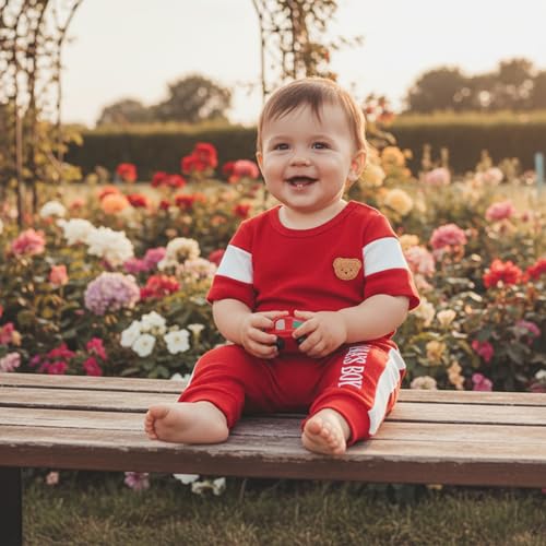 Image of Babieshouse Newborn Baby Boy Clothes Mamas Boy Bear Embroidery Long Sleeve Romper Pants Set Fall Winter Outfits 3-18 Months