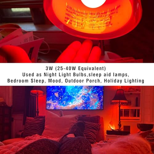 Image of Red Light Bulbs for Sleep, 100% Blue Light Blocking,A15 3W Red Night Light | Red LED Bulbs 25w-40w Equivalent, E26 Base for Bedroom Sleep,Baby Nursery,Porch,Holiday Christmas Lighting,Non-Dimmable,4Pack