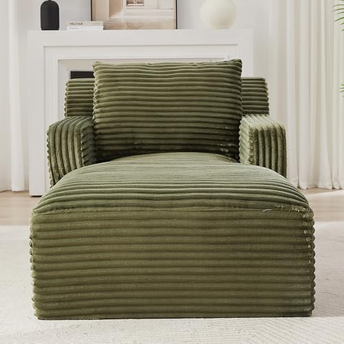 Image of KEIKI 65.4 inch Indoor Single Chaise Sofa, Oversized Corduroy Lounge Chair for Bedroom & Reading Corner, No Assembly Comfy Sleeper Lounger with High Density Foam & Pocket Spring for Apartment Studio