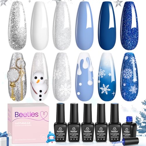 Beetles Winter Gel Polish Set, Glitter Snowflakes Collection Blue...