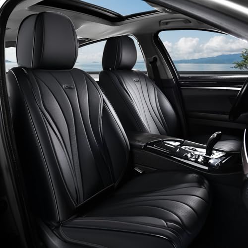 Image of Coverado Front Seat Covers, 2 PCS Leather Seat Cover, Black Seat Cover for Cars, Waterproof Car Seat Cover, Car Seat Protector, Driver Seat Covers Seat Cushion Universal Fit for Most Vehicles (Black)