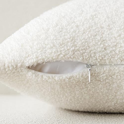 Image of Foindtower Pack of 2, Curly Faux Fur Decorative Throw Pillow Covers Soft Neutral Plush Cushion Case Cozy Fluffy Furry Boho Pillowcase for Home Living Room Couch Bed Sofa 12 x 20 Inch, Cream White