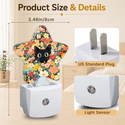 Image of Star Night Light Plug in, Flower Cat Dusk to Dawn Sensor Night Light, Soft Glow Lamp for Kids Bedroom Nursery Hallway Bathroom, Energy Saving Compact Design