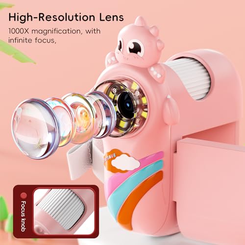 Image of Kids Handheld Digital Microscope with Photo and Video Functions, 2'' LCD Screen - Educational Science Christmas Birthday Gifts for Over 3 Years Old - Pink