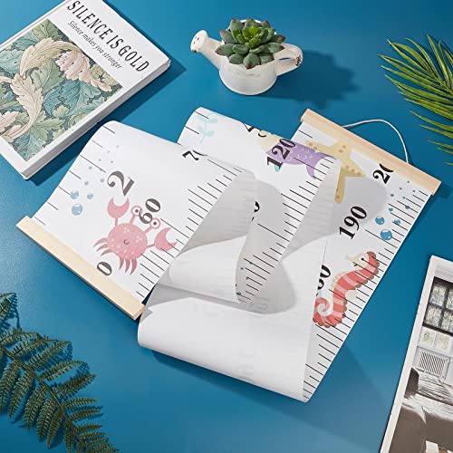 CREATCABIN Wachstumsdiagramm Für Meerestiere Stoff Leinwand Höhenmesslineal Holzrahmen Aufhängen Abnehmbare Cartoon-Wandlineale Für Zuhause Wohnzimmer Dekoration Kinderzimmer Dekoration Geschenk