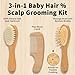 Goat Baby Hair Brush Set, Wooden Comb Massage Scalp Comb, Safe Natural Hair Care Kit, Soft Silicone Bath Brush for Newborns Toddlers (Brush Set+ Massager)