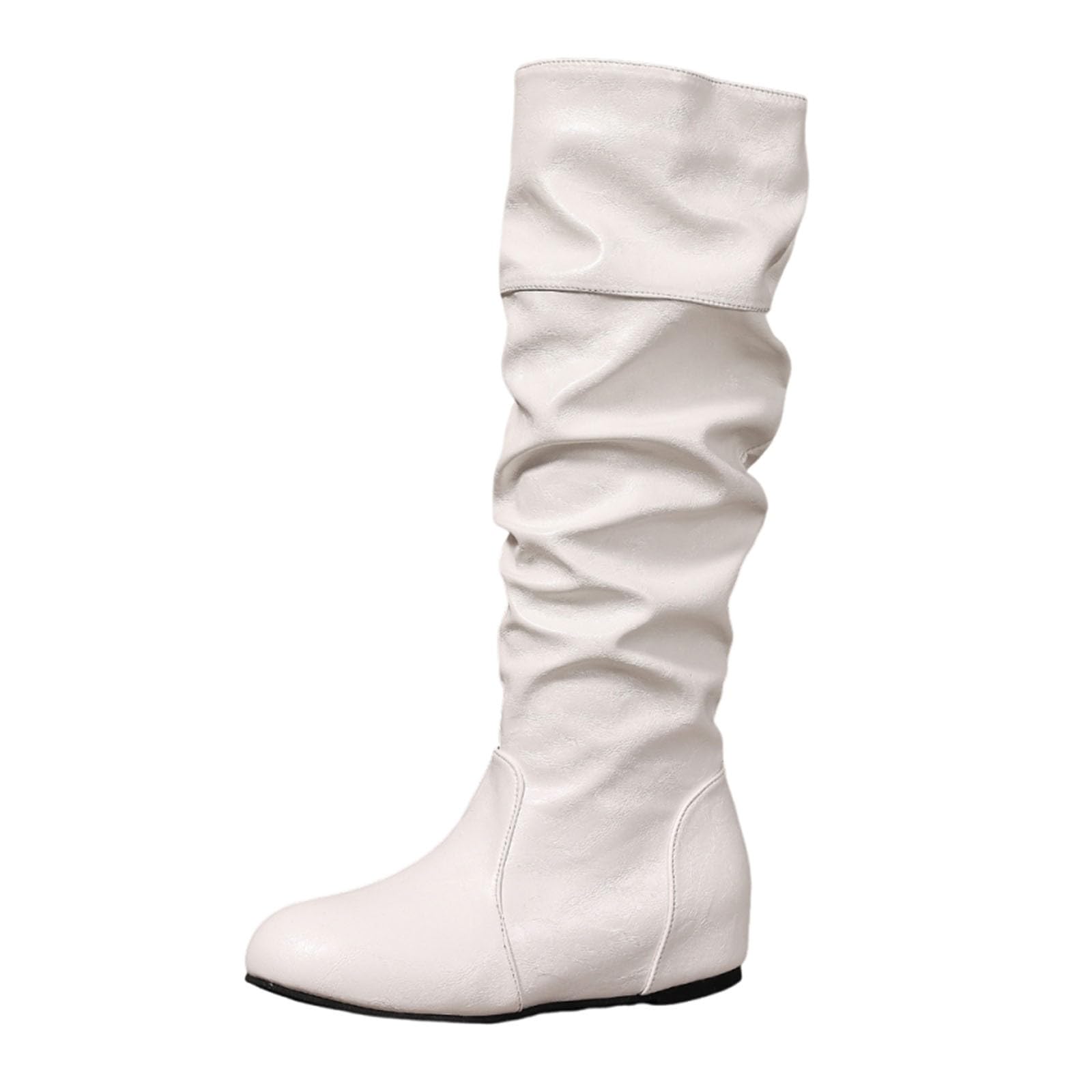 Knee High Flat Leather Boots for Women Classic Round Toe Non Slip Flats Boot Soft Comfy Lining Long