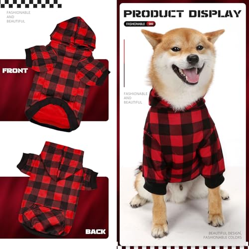 Redplaiddoghoodiesoftdogsweaterhoodiewithleashholeandpocketelasticpetclothessweatshirtforsmallmediumlargesizedogsredalarge  Urban Country Home Decor Red plaid dog hoodie soft dog sweater hoodie with leash hole and pocket elastic pet clothes sweatshirt for small medium large size dogsred alarge  urban country home decor