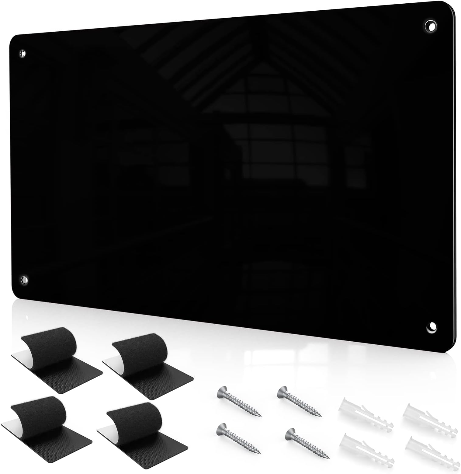 17.7" x 11.8" Black Metal Magnetic Board - Magnet Bulletin Board to Display Magnetic Letters Numbers Animal, Poetry, Spice Jars, Notes, Photos, Suitable for Wall, Refrigerator, Cubicle, Cabinet