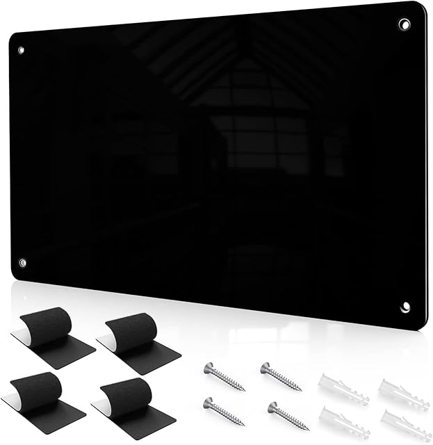 43.5 x 30 cm Black Metal Magnetic Board for Wall - Magnet Notice Board to Display Magnetic Letters Numbers Animal, Poetry, Spice Jars, Notes, Photos, Suitable for Refrigerator, Cubicle, Cabinet