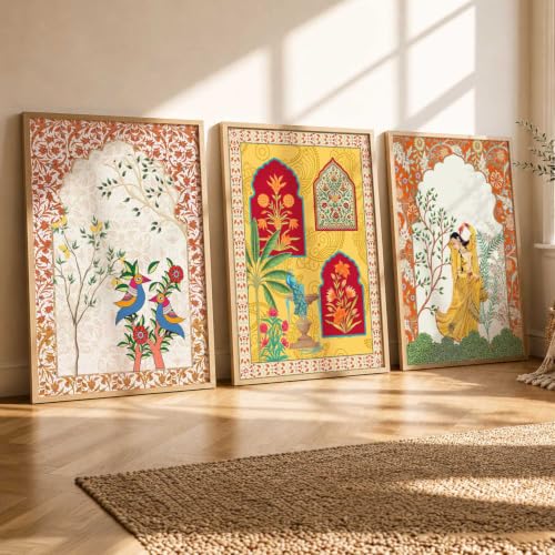 Image of kotart Indian Traditional Madhubani Wall Art Painting With Frame | Paintings Home Decoration For Living Room Bed Room Hotel Wall Decor Digital Reprint Set of 3 (35x37 Inch)