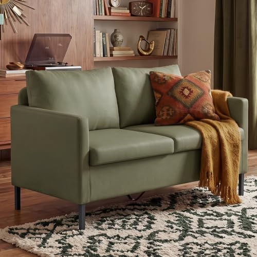 Image of TYBOATLE Green Faux Leather Small Couch Loveseat, 2-Seater for Living Room | Small Sofa, Mini Couch with Comfy Upholstered Design, Love Seat for Bedroom Dorm Apartment Office, Green