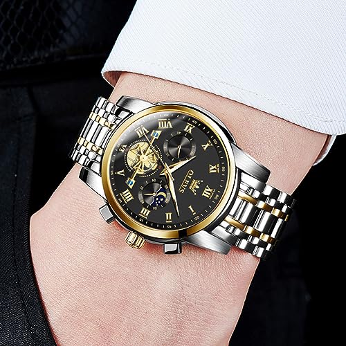 Image of OLEVS Watches for Men Chronograph Business Wrist Watches Analog Quartz Moon Phase Stainless Steel Waterproof Luminous Dress Watches