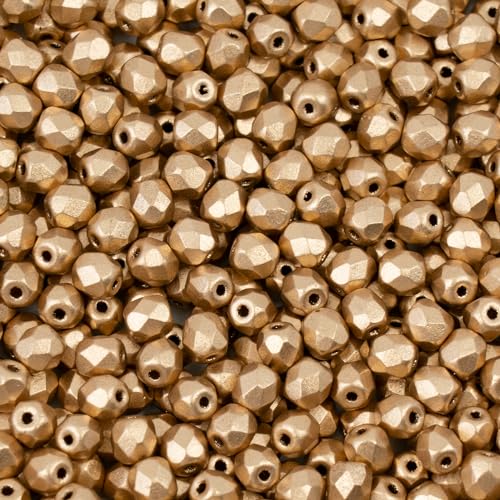 100pcs Faceted Fire Polished Pressed Czech Glass Beads 4mm (0.16in), Aztec Pale Gold - 01710