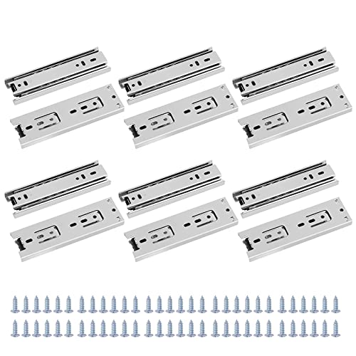SEUNMUK 6 Pairs 6 Inch Full Extension Less Noise Drawer Slides 3 Section Ball Bearing Side Mounted Drawer Slider Heavy Duty Drawer Slides, with 48 Mounting Screws, 100 LB, Silver