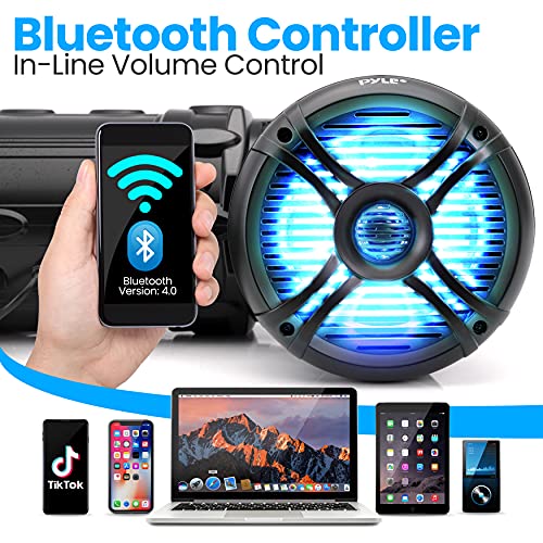 Pyle Marine Atv Powered Speakers - 4.0 Wireless Bluetooth, 800 Watt, Color Changing Led Lights, Ip44 Waterproof, 6.5“ Dual Audio Sound System For Utv, Golf Carts, Jetski And Snowmobile - Platv65Bt #TOP4