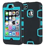 iPhone 4 Case,iPhone 4S Case,Shockproof Heavy Duty Combo Hybrid Defender High Impact Body Rugged Hard PC & Silicone Case Protective Cover For Apple iPhone 4 4S (Black Green)