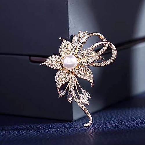 Image of Crystal Pearl Flower Brooches Pins Fashion Beautiful Created Rhinestone Floral Brooch Good Idea for Party Dance Wedding Banquet for Elegant Women Girl