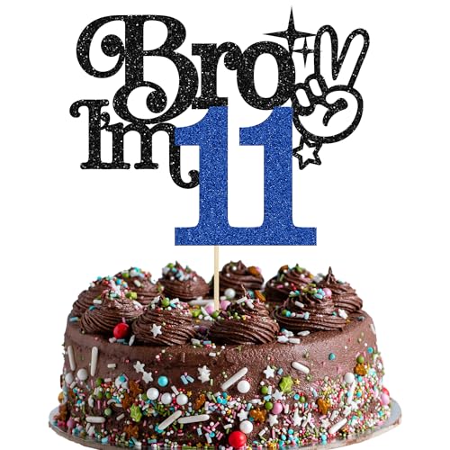 Gyufise 1 topper per torta con scritta "Brother I'm 11" glitterato Happy 11th Birthday Cake Pick Bro I'm 11 Cake Decoration It's My 11th Birthday Decorations for Boy Cheers to 11 Years Old Party