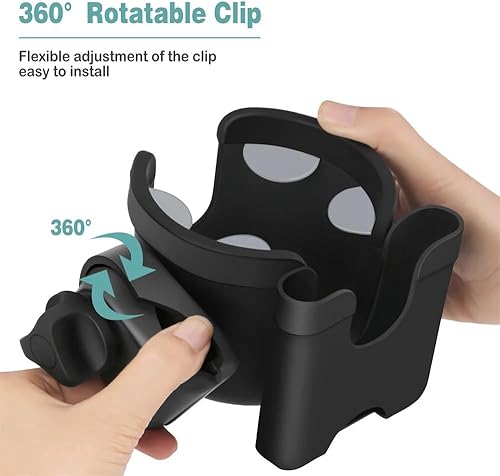 Miniatura 5 de Portavasos universal para cochecito con funda para teléfono, accesorios para cochecito 2 en 1 con rotación de 360, soporte ajustable para bebidas