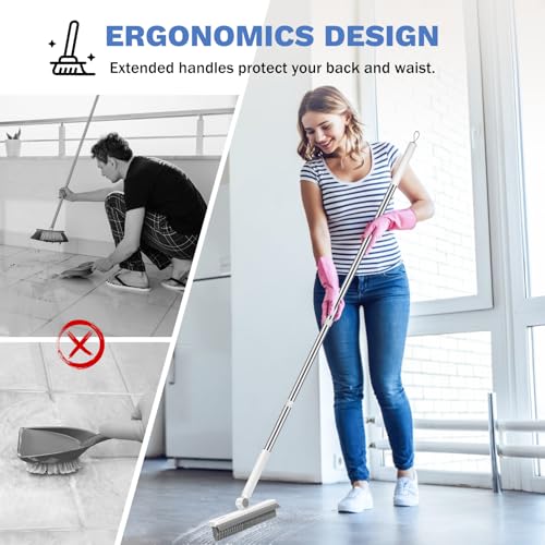 Image of SetSail Grout Cleaner Brush with Long Handle, V-Shaped Floor Scrub Brush Swivel Grout Brush Stiff Bristle Grout Scrubber for Bathroom, Tile Line, Crevice, Kitchen, Wall, Deck, Garage, White Grey