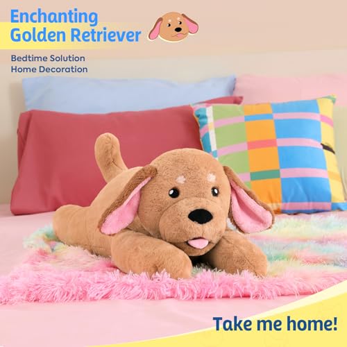 shownicer Gewichtstiere Hund 2,2 KG Gewichtetes Kuscheltier Hund Stofftier Großes Plüschtier XXL Golden Retriever Plüsch Kissen Spielzeug Geschenk für Erwachsene Kinder 3+ Jahre (Hund, 65cm)