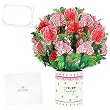 moin moin メッセージ カード ミニカード + 封筒付 カーネーション 母の日 花束 花 フラワー ブーケ リボン ハート 360度 3D 飛び出す お祝い ポット 入 ピンク レッド 赤 ありがとう サンキュー お礼 2209me231
