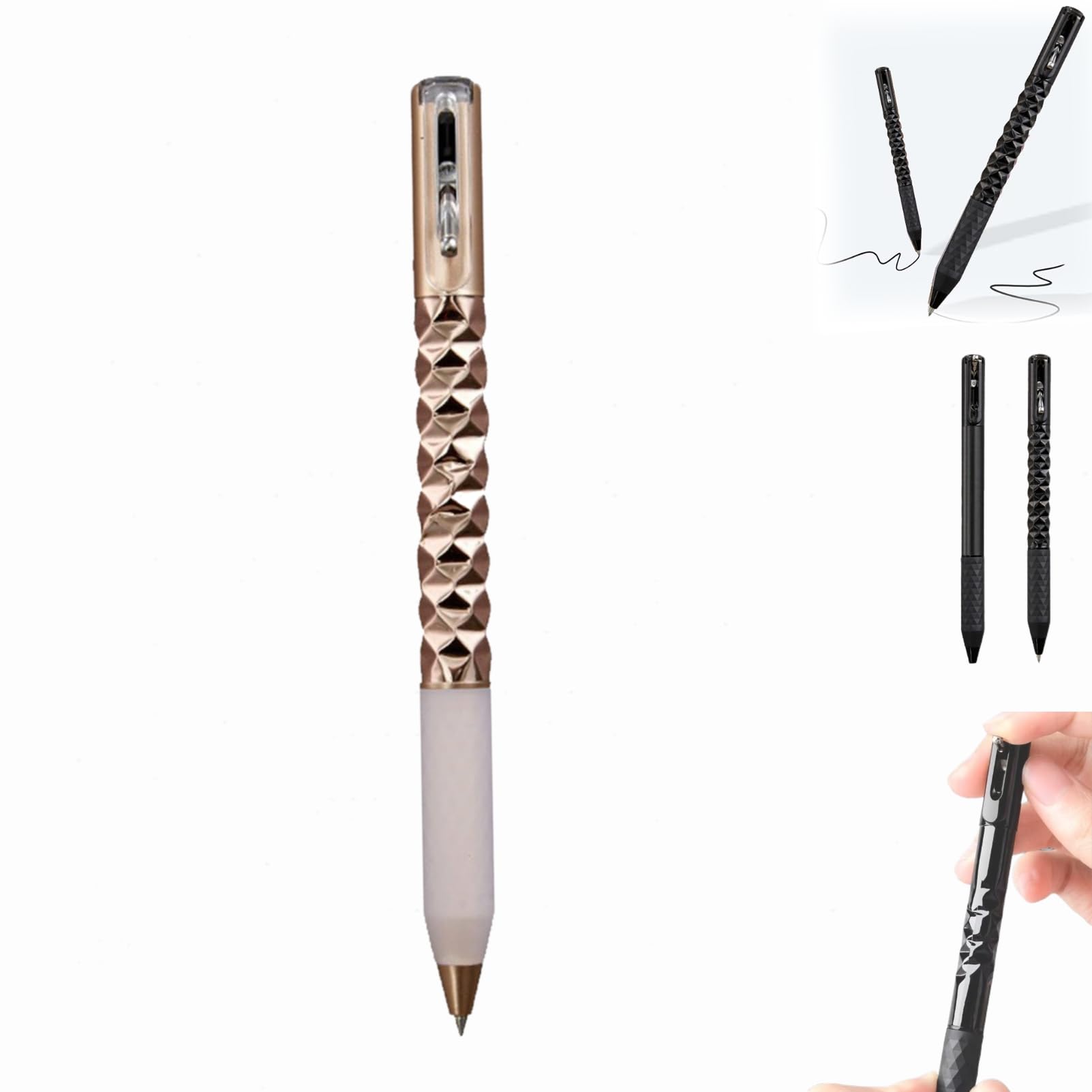 Dewppxi Geometric Metal Crinkle Pen Fidget, Crunchy Sensory Pen, Stress Relief Metal Shape Shifting Switch Pens for School Home Office Supplies, 0.5mm Retractable Gel Pen (Gold-1pc)