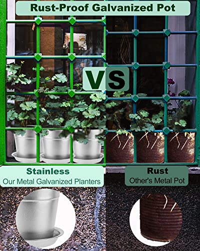 Vensovo 7 Inch Silver Metal Plant Pots With Saucer-4 Pack Large Metal Galvanized Flower Pot With Drainage Hole,Planter Pots With Tray Perfect For Planting And Wedding Party Decor #TOP5