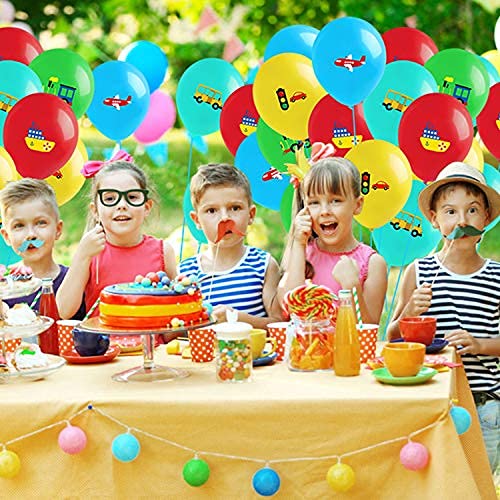 Cy2Side Transportation Party Balloons 52 Pack, 50Pcs 12 Inch Latex Traffic Balloons With 2 Ribbon Rolls, Transport Party Supplies For Boys, Baby Shower Balloons For Boy, Vehicle Birthday Decoration #TOP5