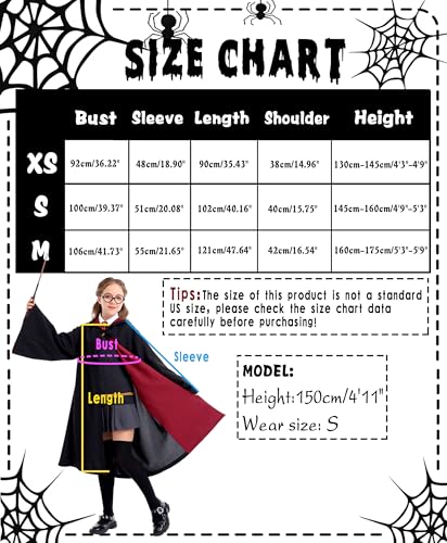 Loiahoer Kids & Teens Magical Robe,Magical College Outfit Cape Cloak Hooded,Movie Witch Wizarding World Halloween Cosplay Costume,4'9''-5'3''/145-160 thumb #5